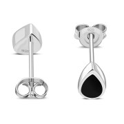 Black Onyx Drop Silver Stud Earrings, e333